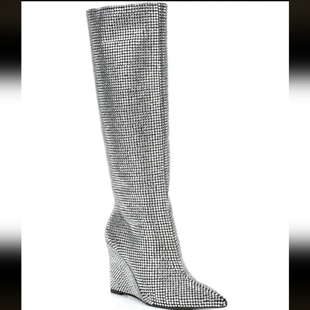 Gianni Bini GaborTwo Rhinestone Pointed Toe Tall Wedge Boots Size 7M